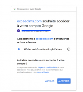 Connectez-vous à l’aide de votre compte Google et cliquez sur autoriser exceedlms.com à accéder à votre compte.