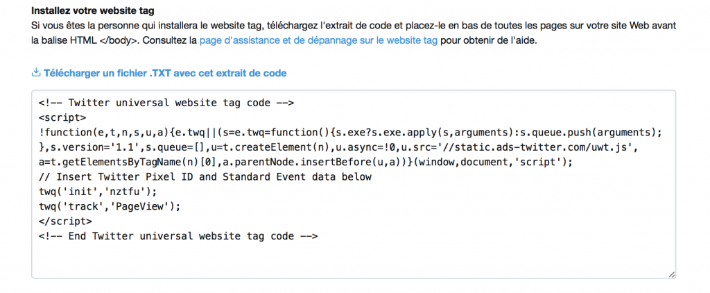 Un code sera à insérer sur vos pages avant la balise HTML .