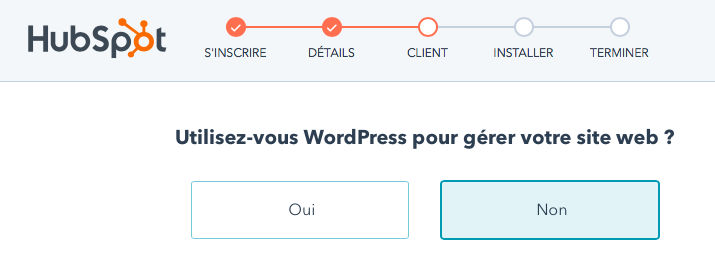 L’étape 3 vous demande si vous utilisez WordPress dans la gestion de votre site internet.